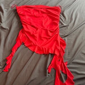 Red Ruffled Strapless Top